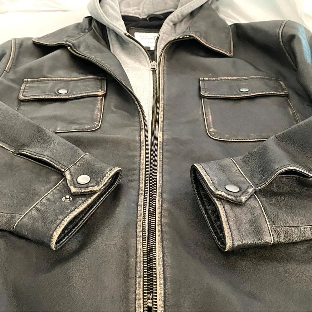 Vintage Leather Biker jacket Black SZ. L  NWOT - Picture 6 of 15